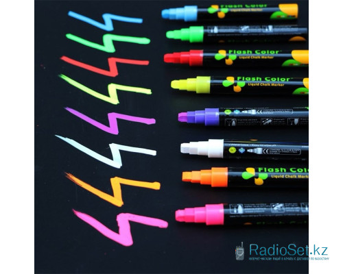 Флуоресцентные маркеры для LED доски, набор 8 шт Flashcolor